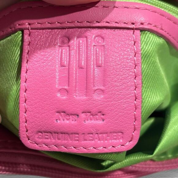 RFID Leather Crossbody Bag Retro Neon Stripe White Pink Green Adjustable Strap - Picture 6 of 13